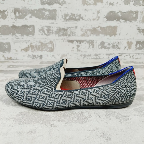 NEW Rothy's The Loafer Grey/Blue Patterned Slip On Round Toe Loafers W90